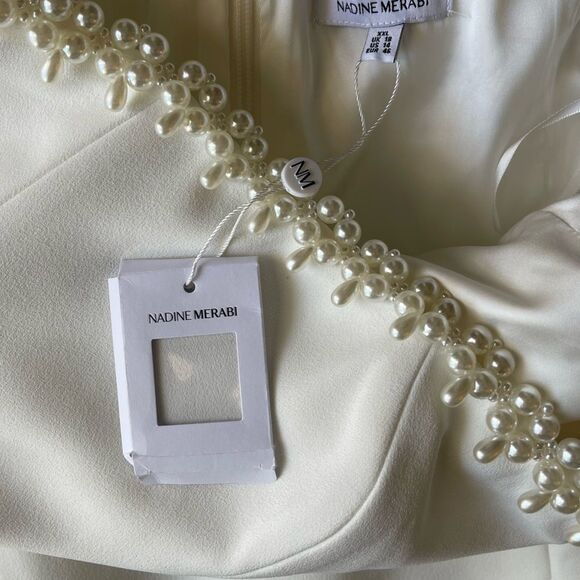NWT NADINE MERABI Crepe White Mini Dress with Pearly Beads Strapless Minidress - Picture 6 of 10